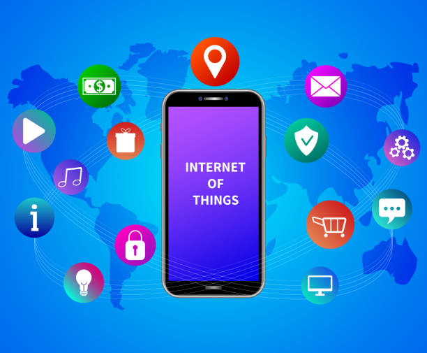 istock Internet of things. Mobile services. Cloud app technology. Smartphone with colorful social media icons on blue background with world map. Global network communication. Template design for banner 1165167474