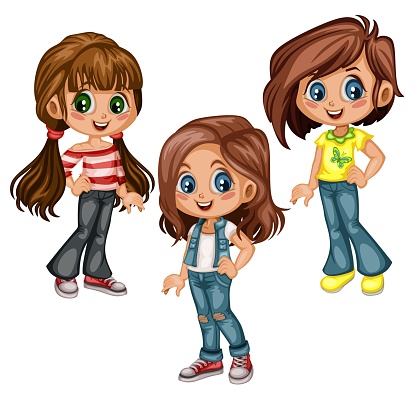 Three Cartoon Girl Characters Stock Illustration - Download Image Now -  Beauty, Cartoon, Characters - iStock