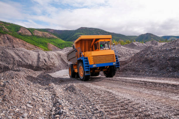 istock Mining dump truck in mountain terrain 1165177673