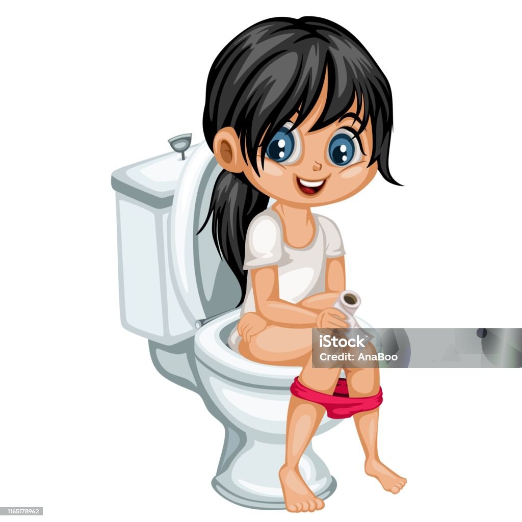 Girl On A Toilet Cartoon Stock Illustration - Download Image Now - Adult,  Baby - Human Age, Bathroom - iStock