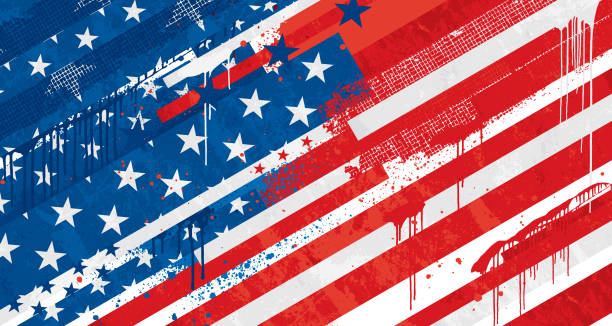 illustrazioni stock, clip art, cartoni animati e icone di tendenza di bandiera grunge vecchia degli stati uniti d'america - grungy flag