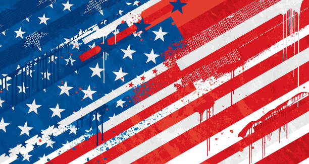 USA old Grunge flag Old Grunge graffiti United States vector flag independence day holiday illustrations stock illustrations