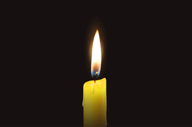 istock Vector 3d Realistic One Single Rendwer Orange Paraffin or Wax Burning Candle Closeup Isolated on Dark or Black Background. Flame at Night 1165181360