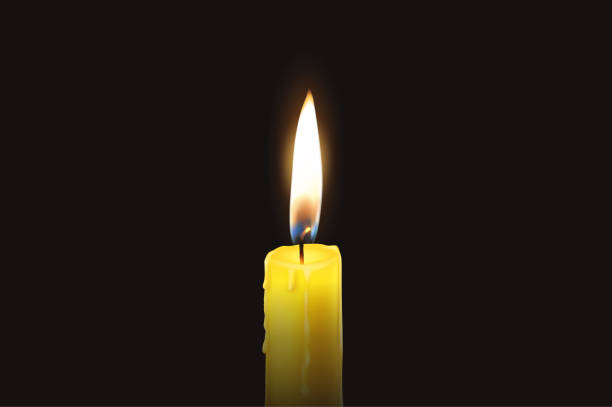 istock Vector 3d Realistic One Single Rendwer Orange Paraffin or Wax Burning Candle Closeup Isolated on Dark or Black Background. Flame at Night 1165181365