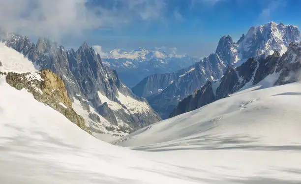 Photo of Panorama of Mont Blanc Massif, the highest and popular mountain in Europe northwestern Italy.