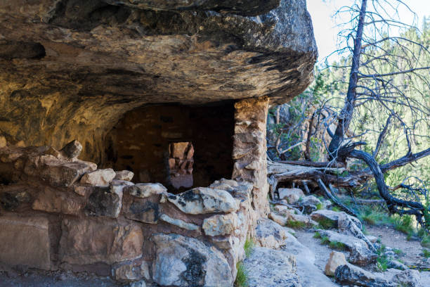 cliff dwelling ruins at walnut canyon national monument in arizona, états-unis - walnut canyon ruins photos et images de collection
