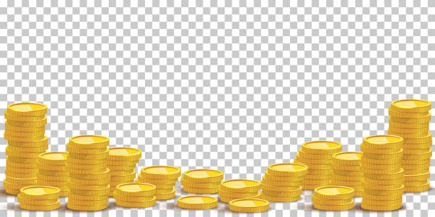 Gold coin stacks mockup vector illustration Gold coin stacks mockup vector illustration. Cash heap, wealth isolated on transparent background. Banking service, money loan. Successful investment, jackpot. Salary increase, revenue growth coin illustrations stock illustrations