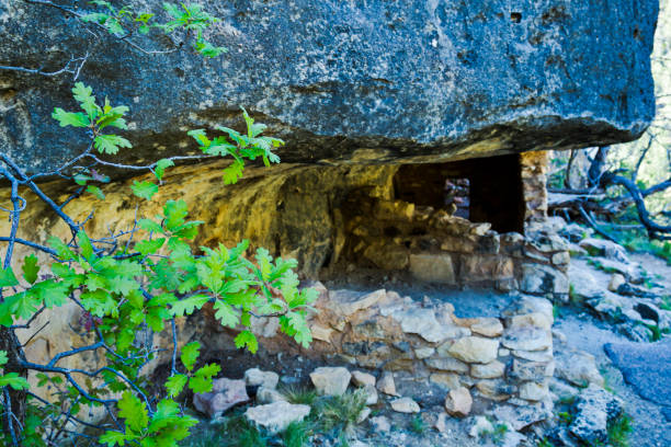 cliff dwelling ruins at walnut canyon national monument in arizona, états-unis - walnut canyon ruins photos et images de collection