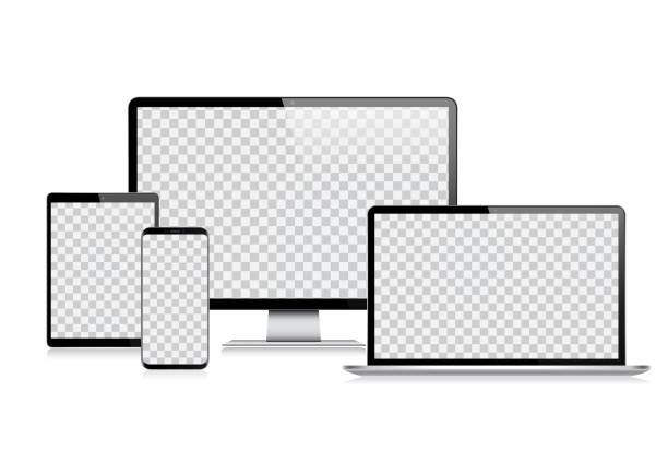 realistyczny wektorowy tablet cyfrowy, telefon komórkowy, inteligentny telefon, laptop i monitor komputera. nowoczesne urządzenia cyfrowe - wyposażenie stock illustrations