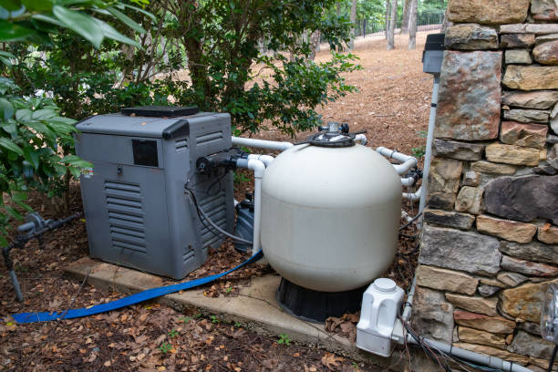Residential Pool Pump and filtration system stock photo