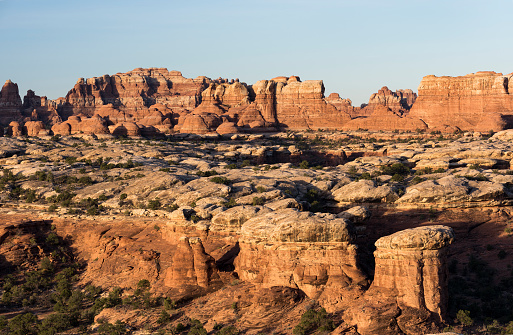 Sunrise in red rock country of the Needles District of Canyonlands National Park located in south central Utah.
