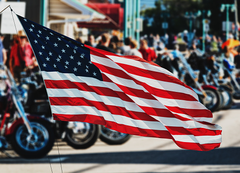 Motorcycle rally in small-town America.