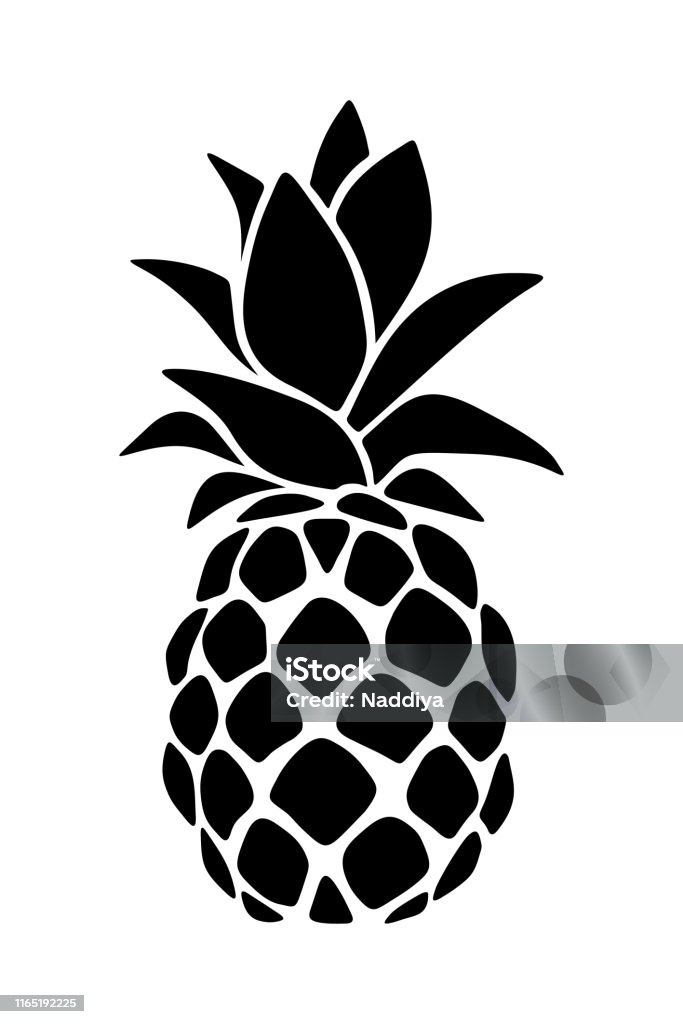 Black silhouette of a pineapple. Vector illustration. Vector black silhouette of a pineapple isolated on a white background. Pineapple stock vector