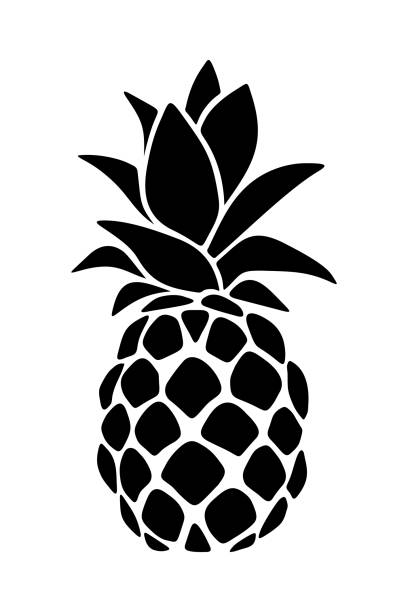 Black silhouette of a pineapple. Vector illustration. Vector black silhouette of a pineapple isolated on a white background. fruit silhouettes stock illustrations