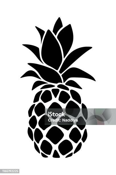 Black Silhouette Of A Pineapple Vector Illustration Stock Illustration - Download Image Now