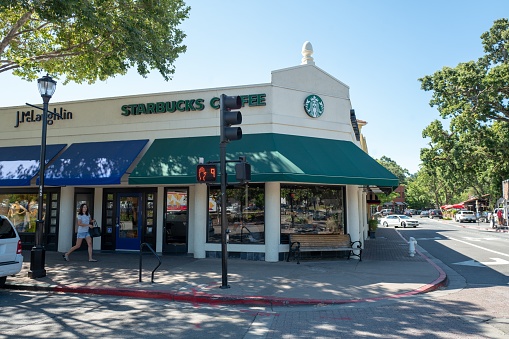 Lafayette, California, United States - January 01, 2019: Photograph of Starbucks, a cafe in Lafayette, California, United States