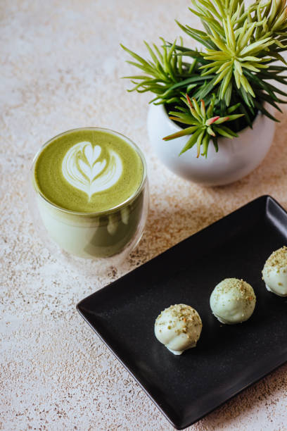 istock hot mocha green tea latte with candies 1165204270