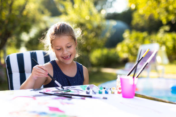 istock Child Girl Drawing Picture Outdoors in Summer 1165204321