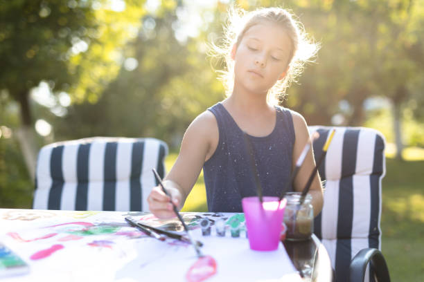 istock Child Girl Drawing Picture Outdoors in Summer 1165204345
