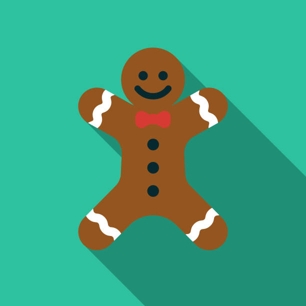 Gingerbread Man Holiday Food Icon A flat design icon with a long shadow. File is built in the CMYK color space for optimal printing. Color swatches are global so it’s easy to change colors across the document. gingerbread man stock illustrations