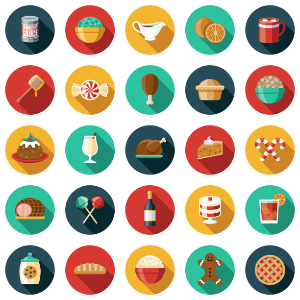 ilustrações de stock, clip art, desenhos animados e ícones de holiday foods icon set - hard candy candy fruit nobody