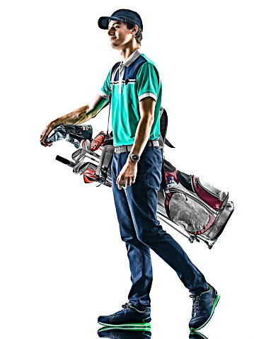 one young caucasian Man Golf golfer golfing isolated  on white background