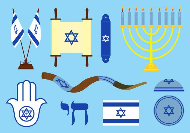 ilustrações, clipart, desenhos animados e ícones de símbolos judaicos coloridos. - yarmulke