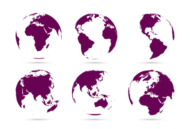 Collection of dark flat icons globes. Set maps of the world. Planet with continents Collection of dark flat icons globes. Set maps of the world. Planet with continents Africa, Asia, Australia, Europe, North America and South America atlantic ocean stock illustrations