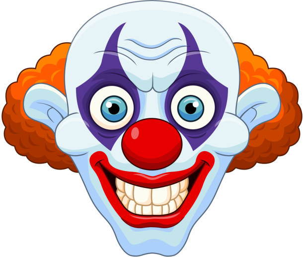 мультфильм страшный клоун голову на белом фоне - clown evil horror spooky stock illustrations