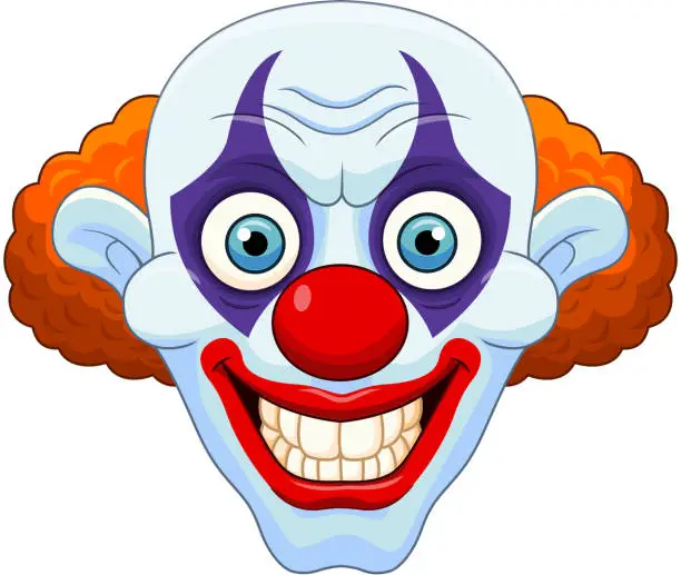 Vector illustration of Cartoon scary clown head on white background