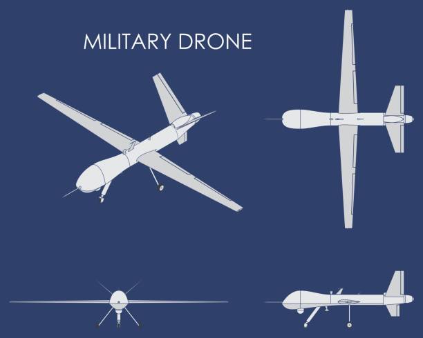 illustrations, cliparts, dessins animés et icônes de prédateur de drone militaire. sans contour. - drone militaire