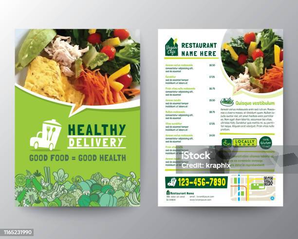 Food Delivery Flyer Pamphlet Brochure Design Vector Template In A4 Size Healthy Meal Green Color Restaurant Menu Template Stock Illustration - Download Image Now