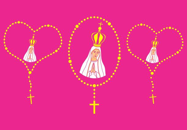 богоматерь фатима и четки. - church symbol rosary beads christianity stock illustrations