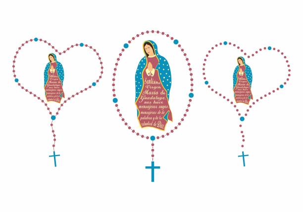 богоматерь гваделупская и четки. - church symbol rosary beads christianity stock illustrations