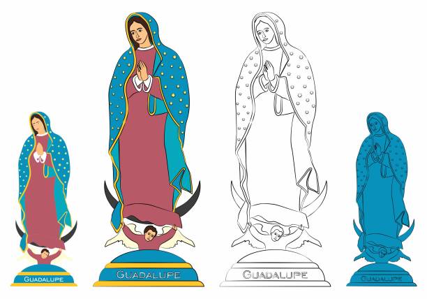 ilustrações, clipart, desenhos animados e ícones de estátua de nossa senhora de guadalupe. - church symbol rosary beads christianity