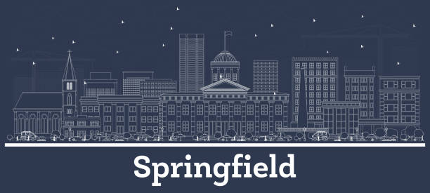 Outline Springfield Illinois City Skyline with White Buildings. Outline Springfield Illinois City Skyline with White Buildings. Vector Illustration. Business Travel and Concept with Modern Architecture. Springfield USA Cityscape with Landmarks. springfield illinois skyline stock illustrations