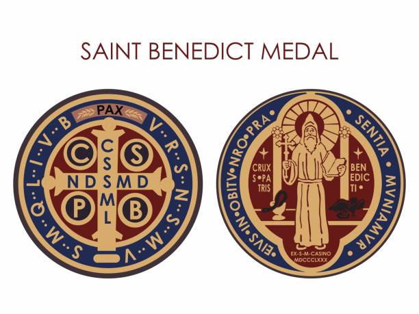 Saint Benedict Medal Christian symbol. Protection against evil. religious saint stock illustrations