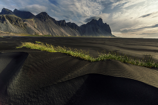 Vestrahorn, on the Stokksnes peninsula in Iceland, has dramatic peaks reaching up to 454 meters.