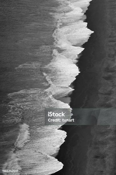 Aerial View Of Waves On Black Sand Beach In Vik Iceland Stock Photo -  Download Image Now - iStock