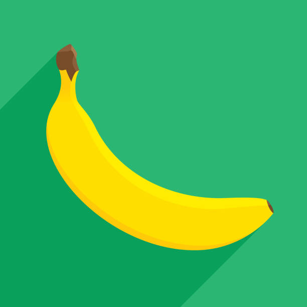 Banana Icon Flat Vector illustration of a banana against a green background in flat style. banana illustrations stock illustrations