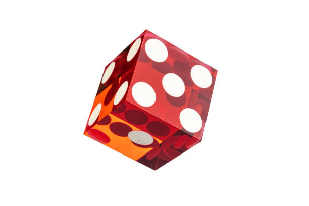 istock One dice red glass with sharp edges, isolated on white background. Sides Five, four, one without a shadow. 1165247193