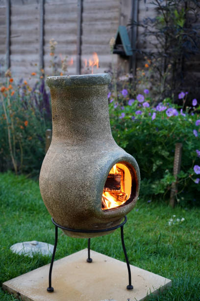 istock Chiminea on fire in a garden 1165251263