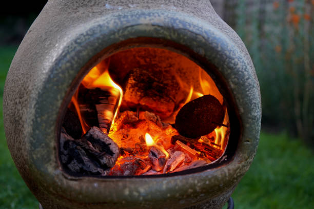 istock Close up of a Chimenea on fire in a garden 1165251275