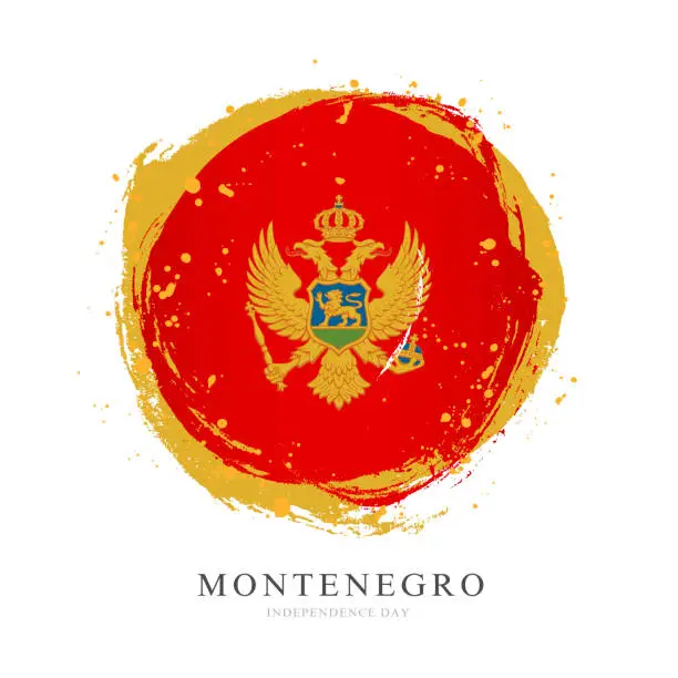 Vector illustration of Montenegrin flag in the form of a large circle.