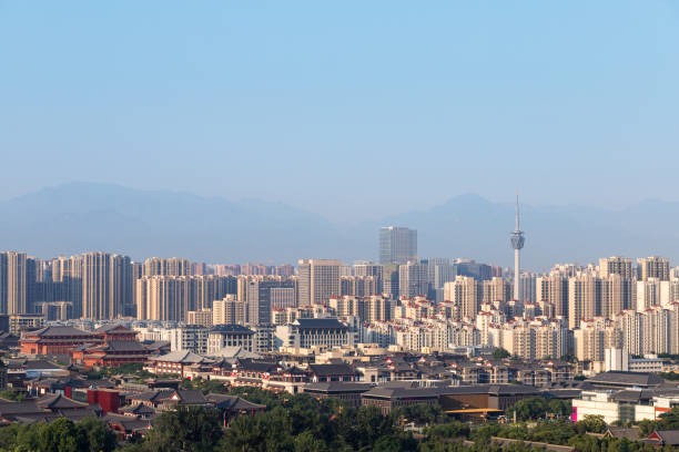 아침에 시안 의 도시 경관 - china xian contemporary built structure 뉴스 사진 이미지