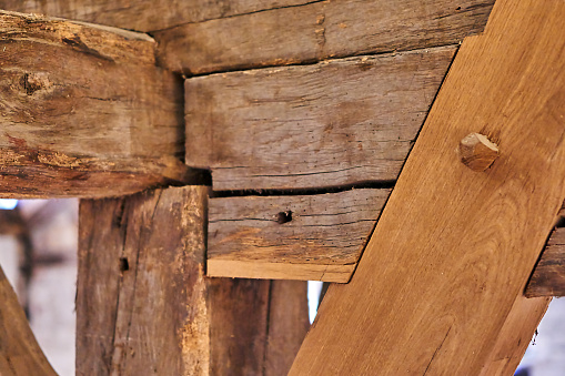 Wooden beams in a roof truss
