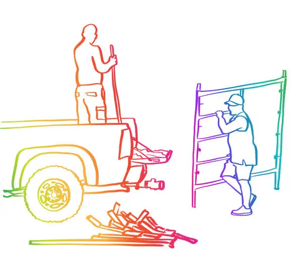 Vector illustration of Home Construction Labourers Rainbow