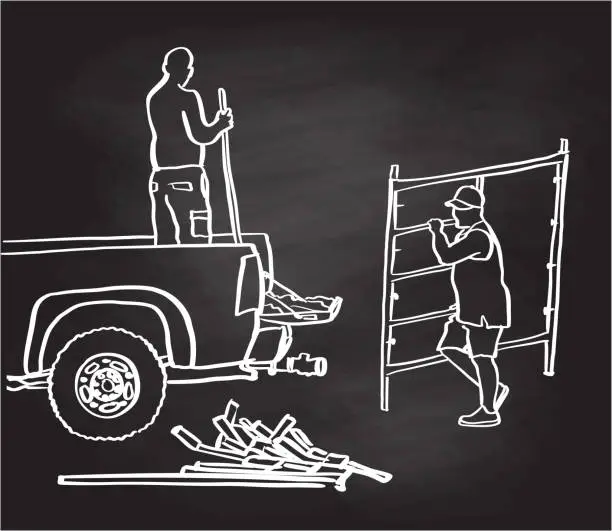 Vector illustration of Home Construction Labourers Chalk Drawing