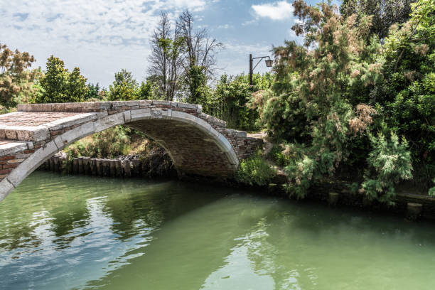 istock Bridge without a handrail across the narrow channel 1165257842