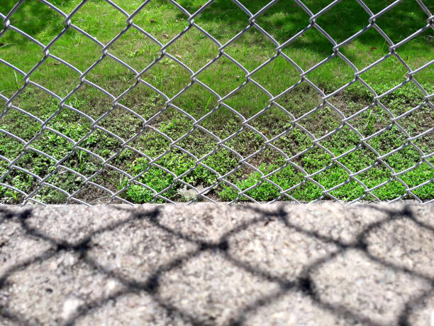 istock Iron mesh reflected on the concrete floor in the afternoon 1165259238